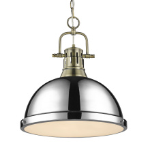 Golden 3602-L AB-CH - Yep by Golden Lighting Duncan 1-light 14in Chain Hung Pendant in Aged Brass and Chrome shade